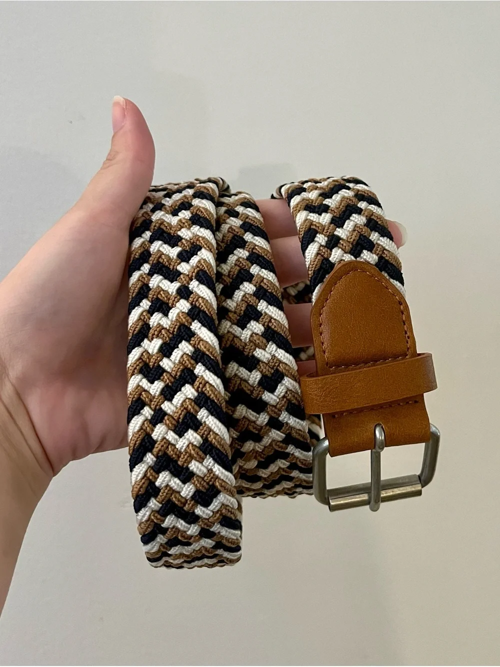 Adjustable Woven Belt Stretchy Preppy Classic Nautical Coastal Brown White Blue